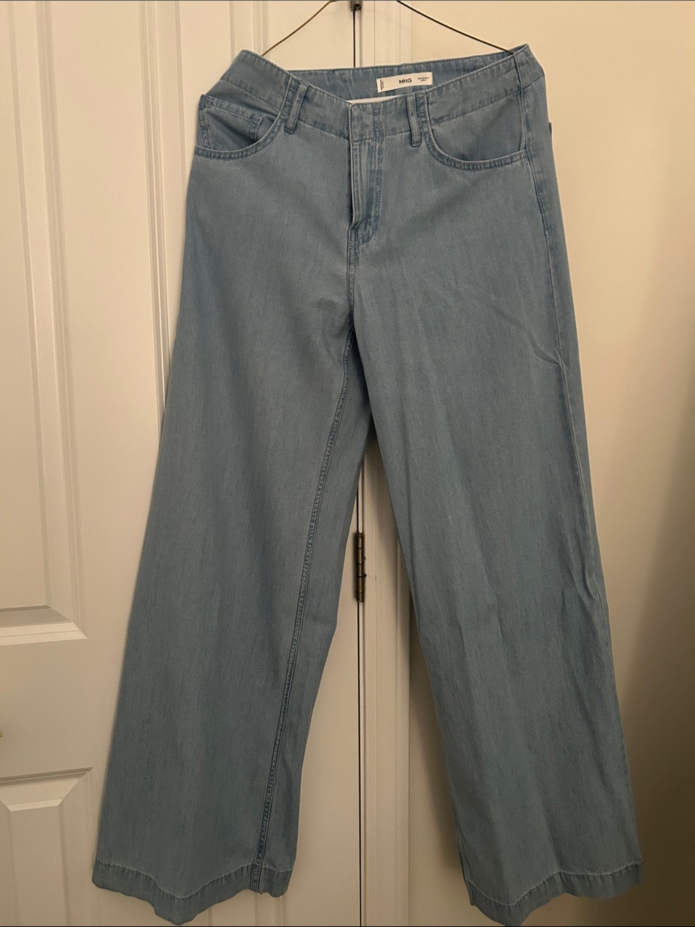 Mango Light Blue Soft Wide-Leg Denim Trouser Pants